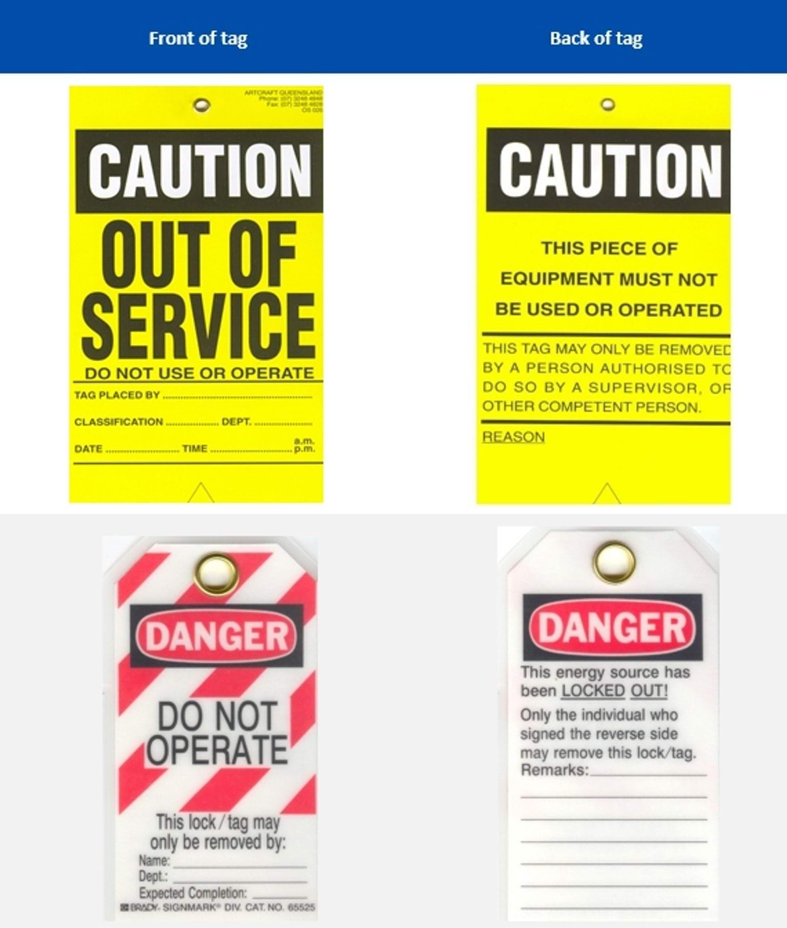 Out of service equipment tag examples