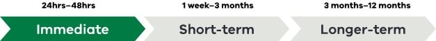 Image of response times - immediate, short term, longer term. Immediate (24 hours to 48 hours highlighted)