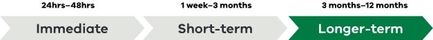 Image of response times - immediate, short term, longer term. Longer-term (3 months to 12 months) highlighted
